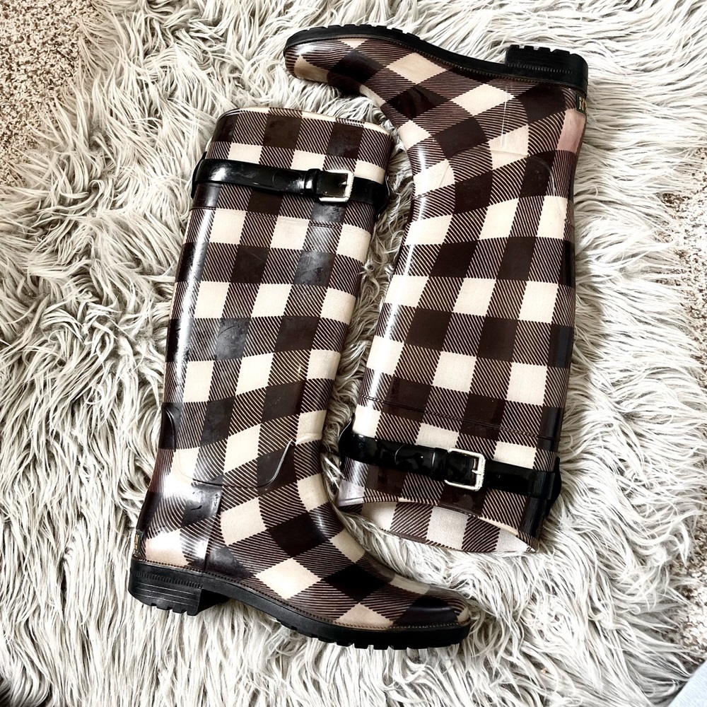 Plaid Ralph Lauren rain boots.